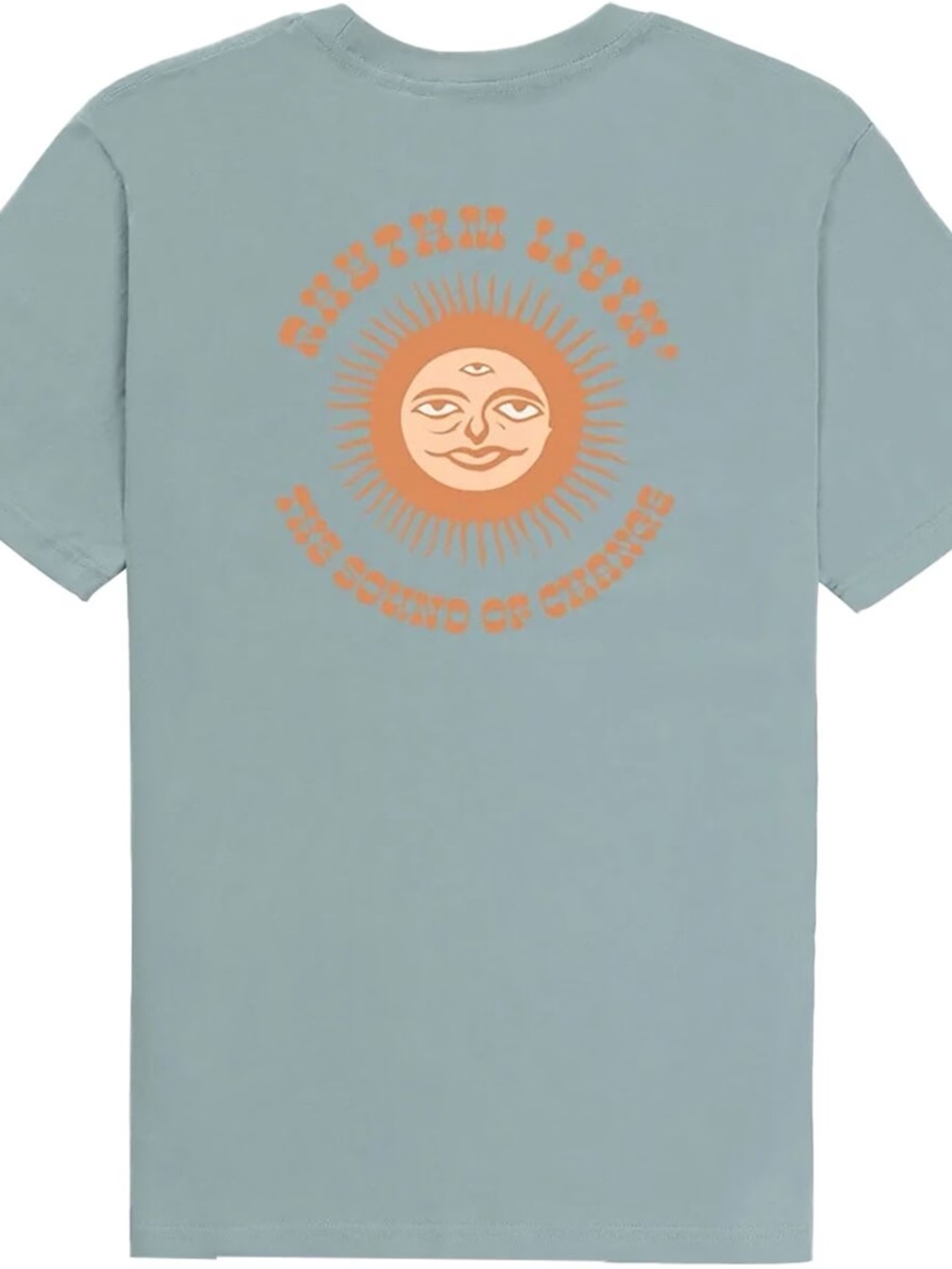 Rhythm Light Blue Tee with Orange Sun Graphic